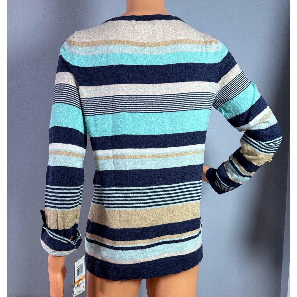 Charter Club Sweater Womens Small S NWT Blue Striped Cotton Blend Crewneck Pullo - Picture 2 of 8
